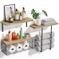 Hamitor Floating Shelves Wall Mounted Over Toilet Bathroom Shelf With Towel Rack Paper Holder Storage Rustic Wood Farmhouse S