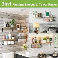 Hamitor Floating Shelves Wall Mounted Over Toilet Bathroom Shelf With Towel Rack Paper Holder Storage Rustic Wood Farmhouse S