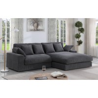 Mackenzie Dark Gray Chenille Fabric Reversible Sleeper Sectional with Storage Chaise, Drop-Down Table, Cup Holders and Charging Ports