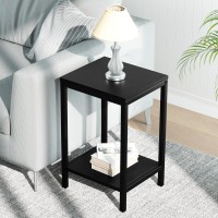 Saygoer Black End Tables Small Side Table With Storage Wood Night Stand Metal Frames 2 Tier Bedside Table With Adjustable Feet