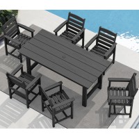 Serwall 7Piece Patio Dining Table Sets Outdoor Hdpe Dining Furniture Set With Umbrella Hole Cutout Table And 6 Chairs Black