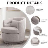 CANMOV Swivel Barrel Chair, Modern Round Accent Arm Chairs, Swivel Accent Chair with Pillow, Upholstered Comfy 360 Degree Swivel Single Circle Club Sofa Chair for Living Room Bedroom,Grey