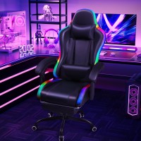 Shahoo Gaming Chair With Led Lights Footrest And Massage Lumbar Support Ergonomic Computer Seat Height Adjustable With 360Swiv