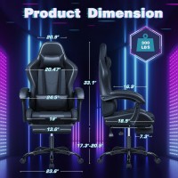 Shahoo Gaming Chair With Led Lights Footrest And Massage Lumbar Support Ergonomic Computer Seat Height Adjustable With 360Swiv