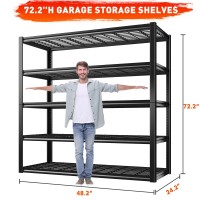 Reibii 3000Lbs Garage Shelving Heavy Duty 482W Storage Shelves 72H Adjustable 5 Tier Metal Shelves For Storage Rack Commerc