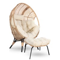 RADIATA Egg Chair with Footrest Outdoor Wicker Patio Egg Chairs with Ottoman for Indoor Bedroom Outside Porch Deck Backyard Garden (Beige,Medium)