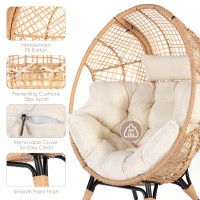 RADIATA Egg Chair with Footrest Outdoor Wicker Patio Egg Chairs with Ottoman for Indoor Bedroom Outside Porch Deck Backyard Garden (Beige,Medium)