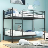 Komfott Metal Twin Over Twin Bunk Bed, Heavy-Duty Metal Bunk Bed Fame With Ladder& Full-Length Guardrails For Kids, Teens & Adults, Space Saving Bunk Bed, No Box Spring Needed