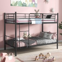 Komfott Metal Twin Over Twin Bunk Bed, Heavy-Duty Metal Bunk Bed Fame With Ladder& Full-Length Guardrails For Kids, Teens & Adults, Space Saving Bunk Bed, No Box Spring Needed