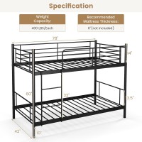 Komfott Metal Twin Over Twin Bunk Bed, Heavy-Duty Metal Bunk Bed Fame With Ladder& Full-Length Guardrails For Kids, Teens & Adults, Space Saving Bunk Bed, No Box Spring Needed