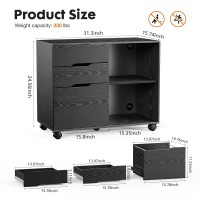 Newbulig 3 Drawers Mobile Wood Lateral Rolling Filing Cabinet,Printer Stand With Open Adjustable Storage Shelves And Wheels For Home Office, Black