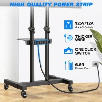 Rfiver Upgraded Mobile Tv Stand On Wheels With Power Outlet, Heavy Duty Rolling Tv Cart For 32-85 Inch Tvs Up To 132 Lbs, Height Adjustable Portable Floor Tv Stand For Bedroom, Home Office