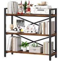 Homeiju 3 Tier Bookshelf 3149 Width Wood And Metal Etagere Bookcase Vintage Farmhouse Modern Wooden Big Book Shelf For Home