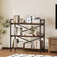 Homeiju 3 Tier Bookshelf 3149 Width Wood And Metal Etagere Bookcase Vintage Farmhouse Modern Wooden Big Book Shelf For Home