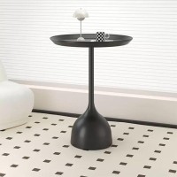 Sofa Side Table, Stylish Design Iron End Table, Living Room Small Round Table/Corner Table, Black And White Minimalist Bedroom Bedside Table (Color : Black, Size : 60Cm/23.6In)