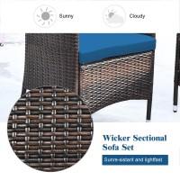 Dortala 4-Piece Rattan Patio Furniture Set, Outdoor Sofa Table Set With Tempered Glass Coffee Table, Thick Cushion, Wicker Conversation Set For Garden, Lawn, Poolside And Backyard, Peacock Blue