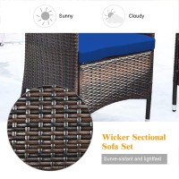 Dortala 4-Piece Rattan Patio Furniture Set, Outdoor Sofa Table Set With Tempered Glass Coffee Table, Thick Cushion, Wicker Conversation Set For Garden, Lawn, Poolside And Backyard, Navy