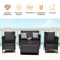 Dortala 4-Piece Rattan Patio Furniture Set, Outdoor Sofa Table Set With Tempered Glass Coffee Table, Thick Cushion, Wicker Conversation Set For Garden, Lawn, Poolside And Backyard, Black