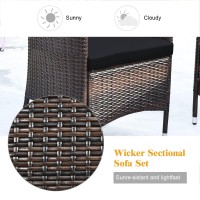 Dortala 4-Piece Rattan Patio Furniture Set, Outdoor Sofa Table Set With Tempered Glass Coffee Table, Thick Cushion, Wicker Conversation Set For Garden, Lawn, Poolside And Backyard, Black