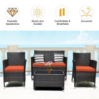 Dortala 4-Piece Rattan Patio Furniture Set, Outdoor Sofa Table Set With Tempered Glass Coffee Table, Thick Cushion, Wicker Conversation Set For Garden, Lawn, Poolside And Backyard, Orange