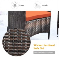 Dortala 4-Piece Rattan Patio Furniture Set, Outdoor Sofa Table Set With Tempered Glass Coffee Table, Thick Cushion, Wicker Conversation Set For Garden, Lawn, Poolside And Backyard, Orange