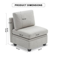 Weture Middle Module For Modular Sectional Sofa Customizable Sectional Sofa Couch Accent Armless Chair Lightgray