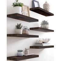 Phph Wood Floating Shelves For Wall Wooden Wall Shelves For Bedroom Set Of 6 Brown 17 Inch