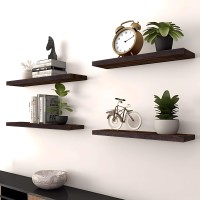 Phph Wood Floating Shelves For Wall Wooden Wall Shelves For Bedroom Set Of 6 Brown 17 Inch