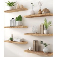 Phph Wood Floating Shelves For Wall Wooden Wall Shelves For Bedroom Set Of 6 Light Brown 17 Inch