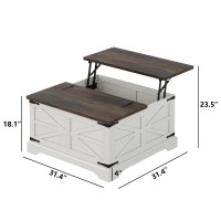 Furomate Farmhouse Lift Top Coffee Table  Square Wood Center Table With Large Hidden Storage Compartment For Living Room  Rustic Cocktail White Modern Table With Hinged Lift Top  Brown Top