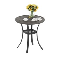 Vicllax Patio Dining Table Round Patio Table Metal Outdoor Bistro Table With Rack For Balcony Garden Deck 276Inch Black