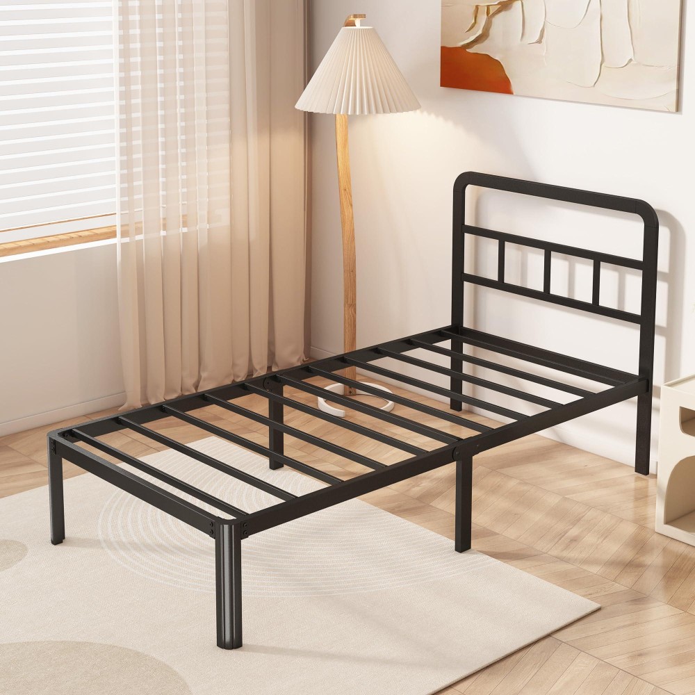 Yicensen 14 Inch Twin Xl Bed Frame With Headboard Heavy Duty Metal Xl Twin Platform Bed Frame With Rounded Corner Legs No Box