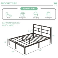 Yicensen 14 Inch Queen Bed Frame With Headboard Heavy Duty Metal Queen Size Platform Bed Frame No Box Spring Needed With Rounde