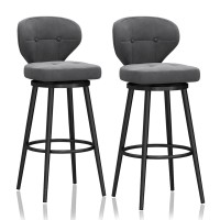 lirrebol Velvet Swivel Bar Stools with Back Set of 2, Counter Height Bar Chair for Kitchen Island, Upholstered Pub Stools with Footrest, Armless Fix Height Dining Bar Chairs for Dining Room,Grey