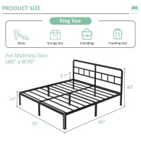 Yicensen 14 Inch King Bed Frame With Headboard Heavy Duty Metal King Size Platform Bed Frame With Rounded Corner Legs No Box S