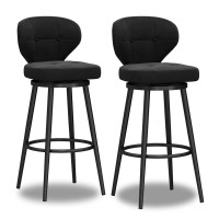 lirrebol Swivel Bar Stools Set of 2, Modern Velvet Counter Height Bar Stools with Back, Armless Chairs for Pub Kitchen Dining Room,Black