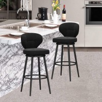 lirrebol Swivel Bar Stools Set of 2, Modern Velvet Counter Height Bar Stools with Back, Armless Chairs for Pub Kitchen Dining Room,Black