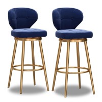 lirrebol Velvet Bar Stools with Backrest and Footrest Set of 2, Modern Counter Height Stools for Kitchen, Home Bar, 75cm Seat Height,Blue