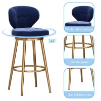 lirrebol Velvet Bar Stools with Backrest and Footrest Set of 2, Modern Counter Height Stools for Kitchen, Home Bar, 75cm Seat Height,Blue