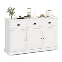 Costway Sideboard Buffet Cabinet, Kitchen Storage Cabinet With Countertop, 2 Cabinets & 3 Drawers, Adjustable Shelf, Coffee Bar Cabinet, Modern Buffet Table For Kitchen, Dining Room, Hallway (White)