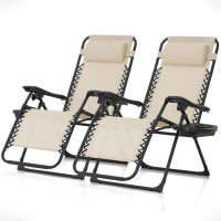 Caphaus Set Of 2 Beige Zero Gravity Chair Zero Gravity Recliner Zero Gravity Lounge Chair Antigravity Chair For Indoor Out