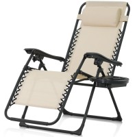 Caphaus Beige Zero Gravity Chair Zero Gravity Recliner Zero Gravity Lounge Chair Reclining Outdoor Chair Antigravity Chair