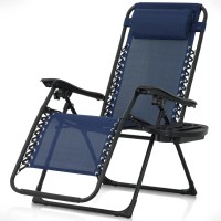 Caphaus Blue Zero Gravity Chair Recliner Lounge Chair Folding Chair With Side Tray Metal Textilene Fabric 300Lb Weight Cap