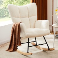 Sweetcrispy Rocking Chair Nursery Teddy Upholstered Glider Rocker With High Backrest Reading Chair Modern Rocking Accent Chair