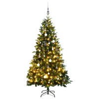 vidaXL Artificial Hinged Christmas Tree 150 LEDs & Ball Set 59.1