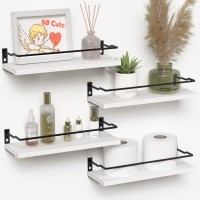 Richer House White Bathroom Shelves Small Floating Wall Shelf For Bathroom Decor Wall Mounted Wood Shelves Bathroom Wall Orga