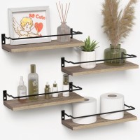 Richer House 4Piece Bathroom Paulownia Wood Shelves Set Wall Mounted Protected Guardrail 20 Lbs Weight Capacity Carbonized