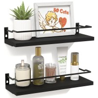 Richer House Black Bathroom Shelves Guardrail Floating Wall Shelf For Bathroom Decor Small Wall Mounted Wood Shelves Bathroo