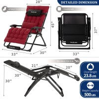 Udpatio Oversized Zero Gravity Chair  33In Xxl Patio Reclining Chair With Cushion  Outdoor Folding Recliner With Pillows|Cup Holder|Foot Rest|Padded Headrest  Burgundy  Support 500Lb