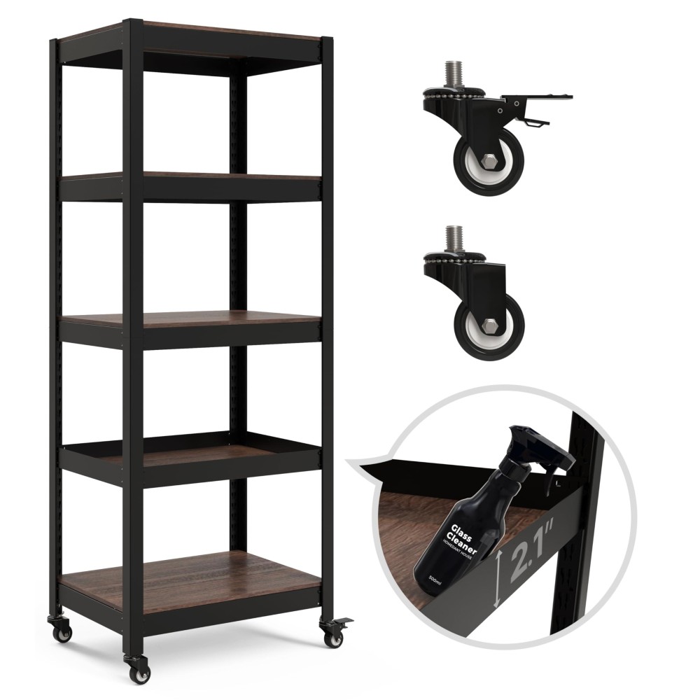 Homedant House 5Tier Metal Boltless Rolling Cart Shelf Rack Casters Heavy Duty Laminated Wheel Shelving Unit Adjustable Storage